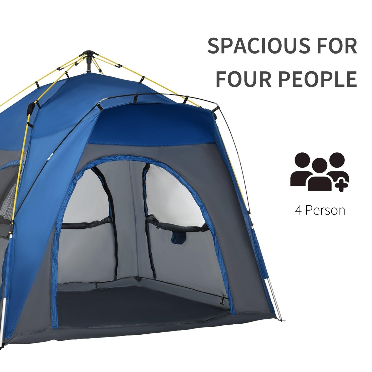 quick pop up tents Camping Tents 4 Person Pop Up Tent Quick Setup Automatic Hydraulic Family Travel Tent w/ Windows, Doors Carry Bag Included