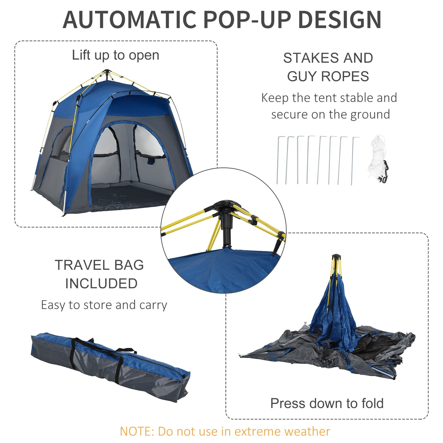 Miscellaneous-Camping Tents 4 Person Pop Up Tent Quick Setup Automatic Hydraulic Family Travel Tent w/ Windows, Doors Carry Bag Included - Outdoor Style Company