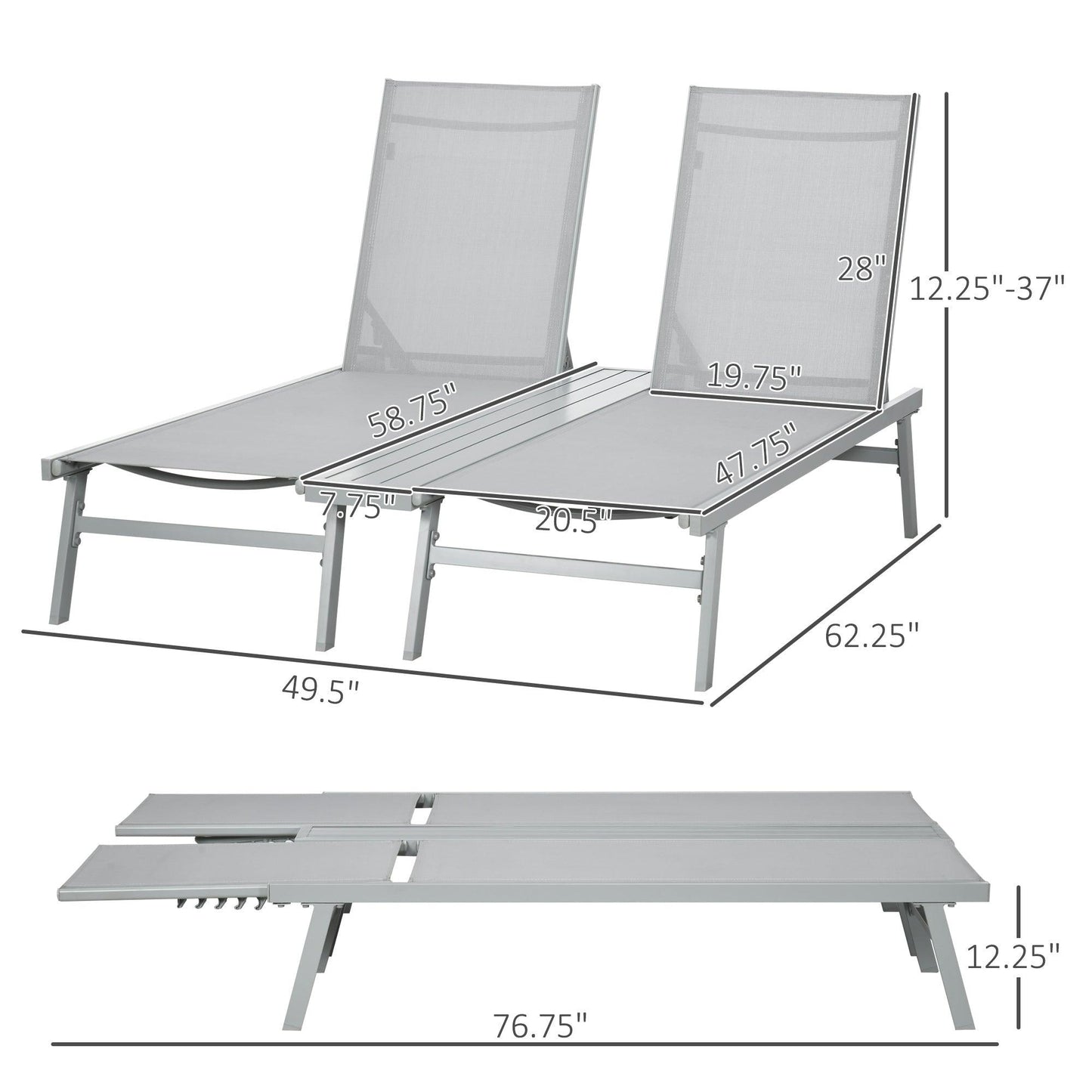 Outdoor and Garden-Chaise Lounge Pool Chairs, Conjoined Set of 2 Outdoor Sun Tanning Chairs with 5-Position Reclining Back, Shelf & Breathable Mesh - Outdoor Style Company