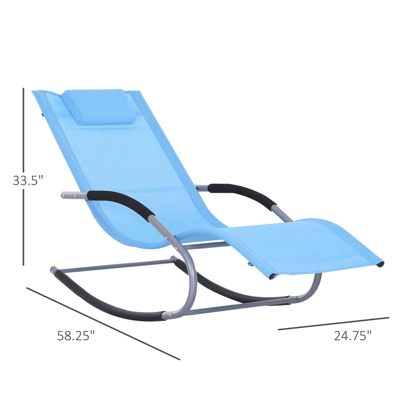 Outdoor and Garden-Chaise Rocker Patio Lounge Chairs with Recliner w/ Detachable Pillow & Durable Weather-Fighting Fabric, Blue - Outdoor Style Company