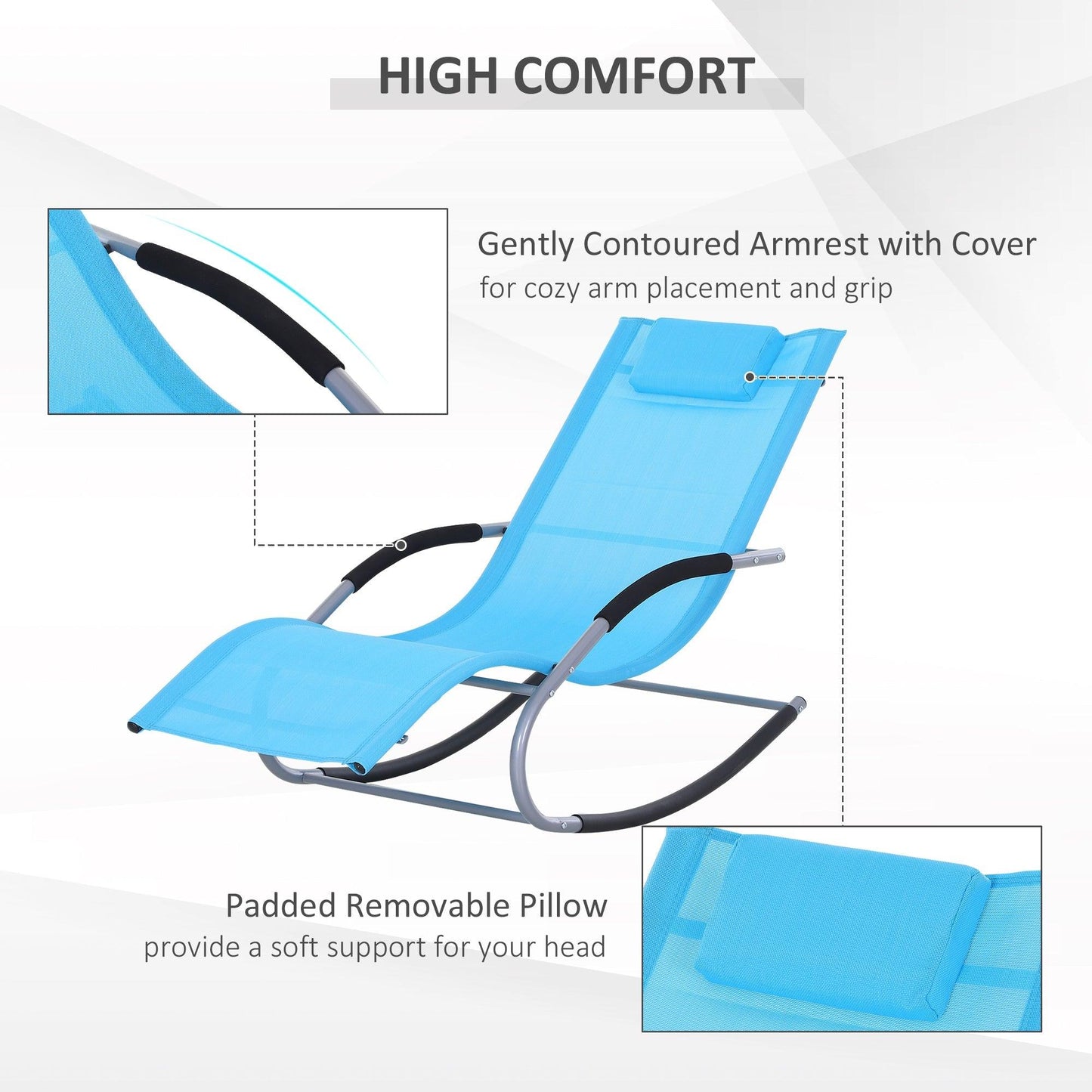 Outdoor and Garden-Chaise Rocker Patio Lounge Chairs with Recliner w/ Detachable Pillow & Durable Weather-Fighting Fabric, Blue - Outdoor Style Company