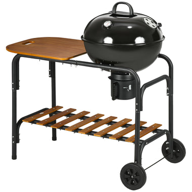 Outdoor and Garden-Charcoal Grill BBQ, 21-Inch Rolling Backyard Barbecue with Chopping Block Table, a Cutting Board, Shelf, Wheels, Vents & Thermometer, Black - Outdoor Style Company