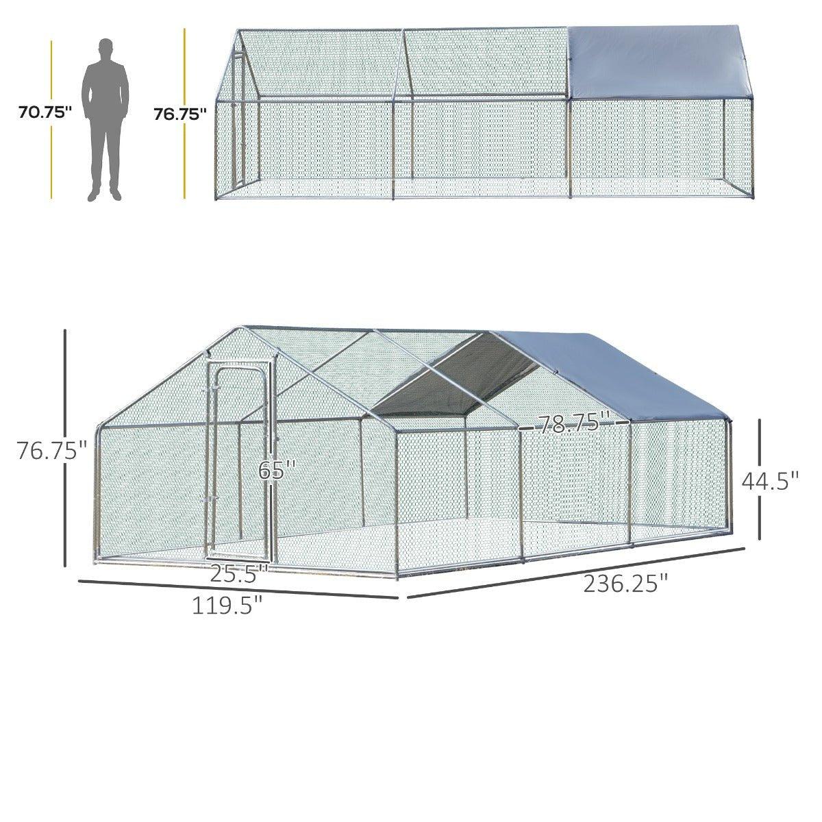 Outdoor and Garden-Chicken Cage Enclosure, Large Chicken Coop 9.8 'x 19.7 'x 6.4', Walk-In Poultry Cage With Water/UV-Resistant Cover for Outdoor Backyard, Silver - Outdoor Style Company