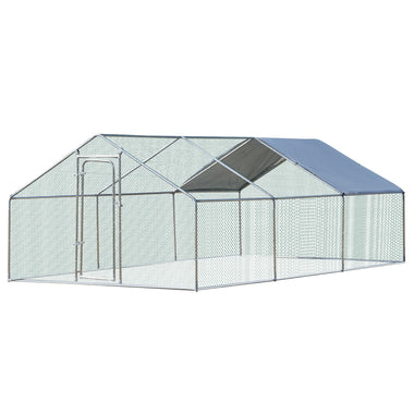 Outdoor and Garden-Chicken Cage Enclosure, Large Chicken Coop 9.8 'x 19.7 'x 6.4', Walk-In Poultry Cage With Water/UV-Resistant Cover for Outdoor Backyard, Silver - Outdoor Style Company