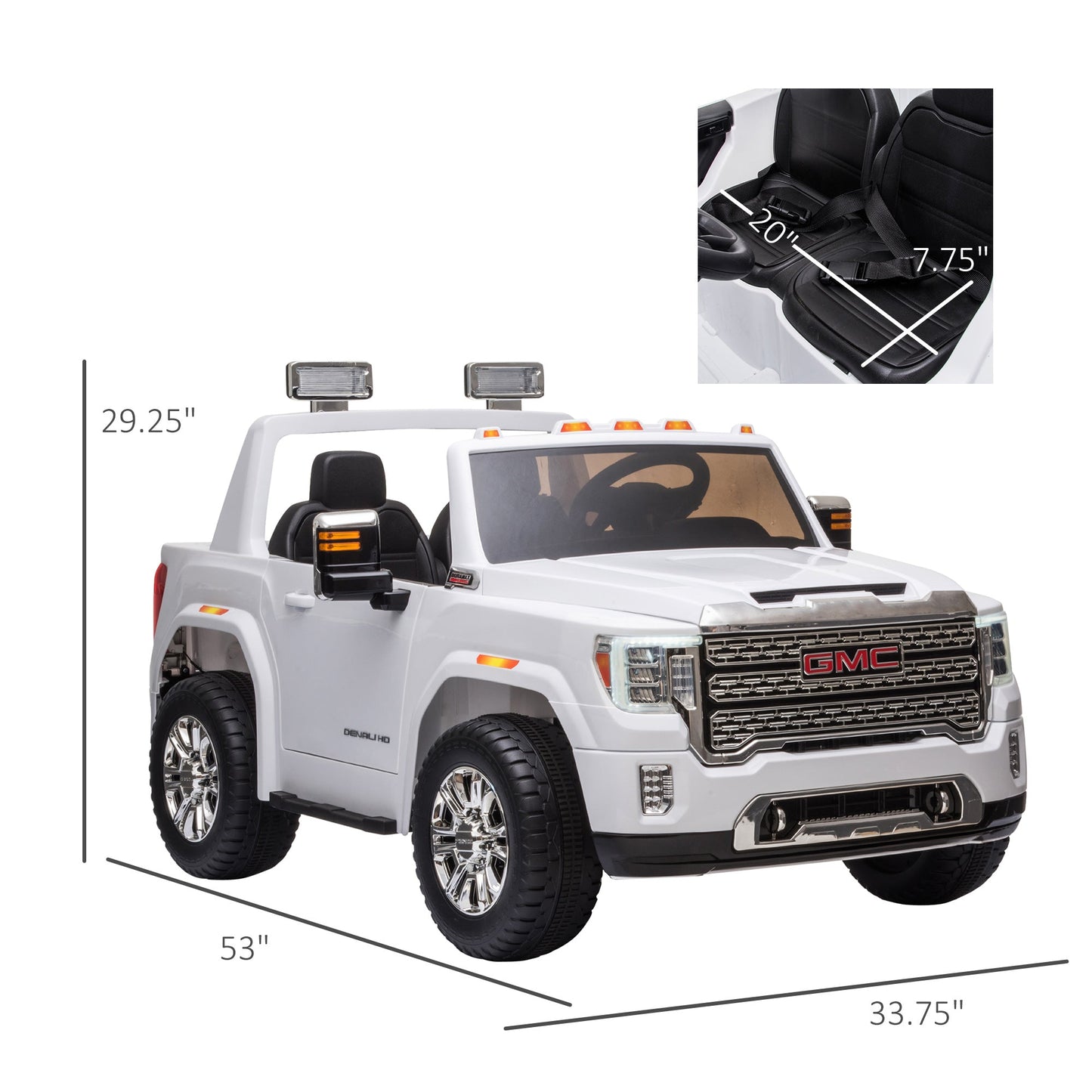Toys and Games-Compatible 12V Battery-powered Kids Electric Ride On Car GMC Sierra HD Pickup Truck Toy with Parental Remote Control for 3-8 White - Outdoor Style Company