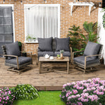 Outdoor and Garden-Dark Grey 4 Piece Patio Furniture Set with Cushions, Outdoor Sets with Rattan Rocking Chair, Wicker Loveseat and Aluminum Coffee Table - Outdoor Style Company