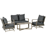 Outdoor and Garden-Dark Grey 4 Piece Patio Furniture Set with Cushions, Outdoor Sets with Rattan Rocking Chair, Wicker Loveseat and Aluminum Coffee Table - Outdoor Style Company