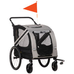 Pet Supplies-Dog Bike Trailer 2-in-1 Pet Stroller Cart Bicycle Wagon Cargo Carrier Attachment for Travel with 4 Wheels Reflectors Flag Grey - Outdoor Style Company