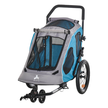 Pet Supplies-Dog Bike Trailer 2-In-1 Pet Stroller w/ Canopy & Safety Reflectors, Blue, Grey & Black - Outdoor Style Company