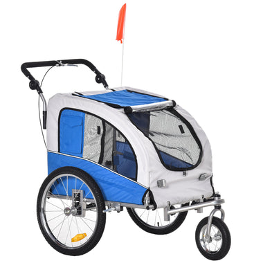 Pet Supplies-Dog Bike Trailer 2-In-1 Pet Stroller with Canopy and Storage Pockets, Blue - Outdoor Style Company
