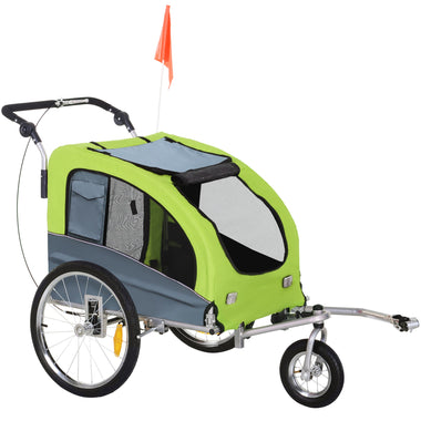 Pet Supplies-Dog Bike Trailer 2-In-1 Pet Stroller with Canopy and Storage Pockets, Green - Outdoor Style Company