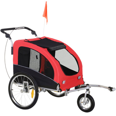 Pet Supplies-Dog Bike Trailer Bicycle Trailer 2-In-1 Pet Stroller with Canopy and Storage Pockets, for Small and Large Pets, Red - Outdoor Style Company