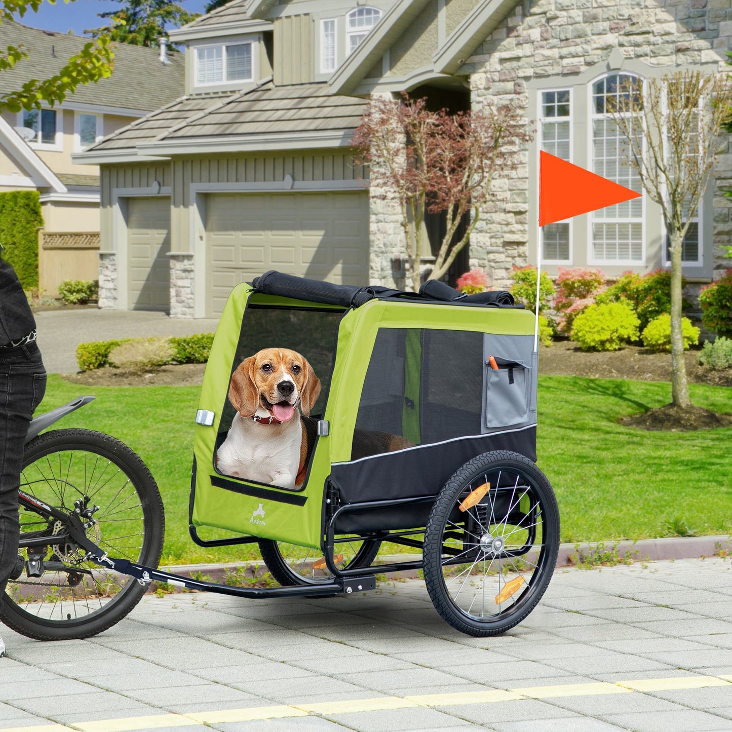 Pet Supplies-Dog Bike Trailer with Suspension System, Pet Bicycle Cart Wagon Carrier for Medium Dogs with Quick Release Wheels, Pockets & Safey Leash, Green - Outdoor Style Company