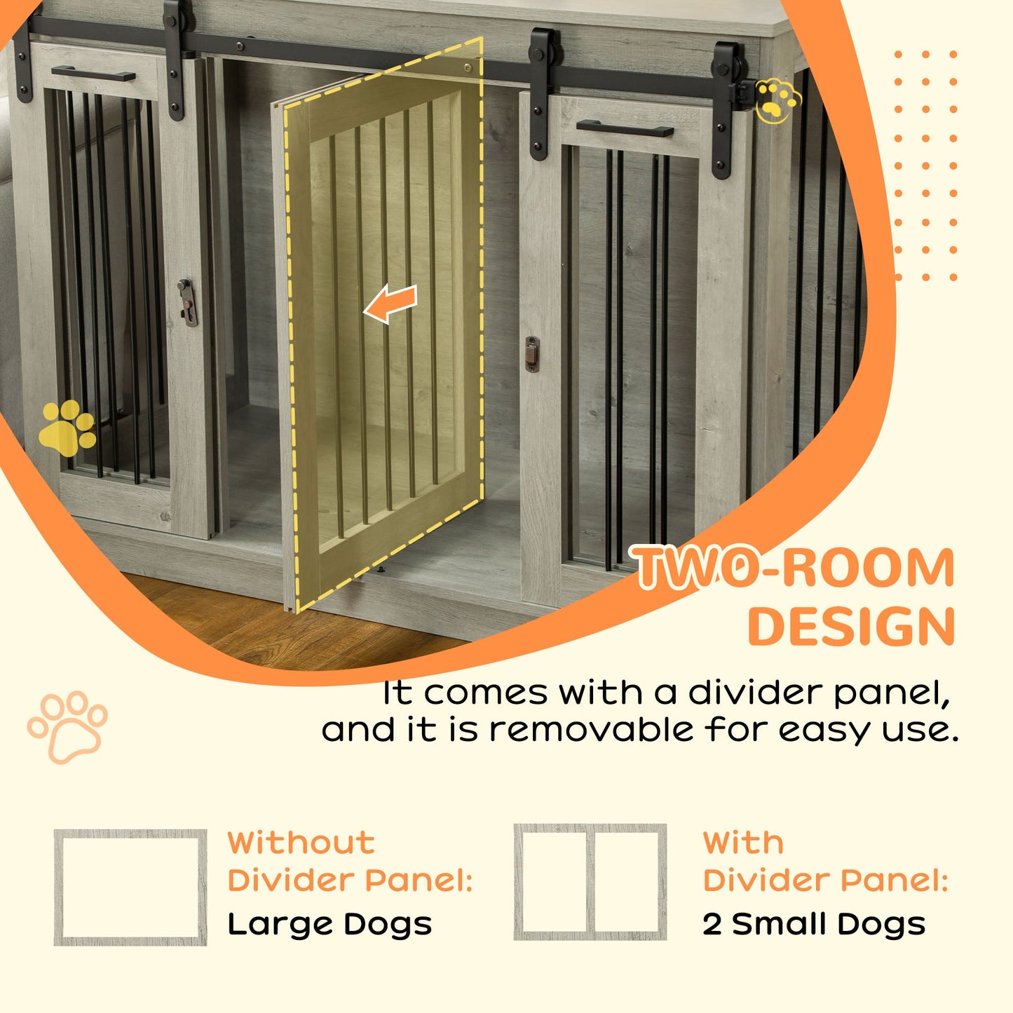 Pet Supplies-Dog Crate, Dog Cage End Table with Divider Panel, Dog Crate Furniture for Large Dog and 2 Small Dogs, Gray - Outdoor Style Company