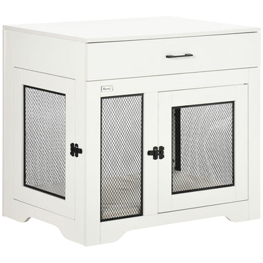 Pet Supplies-Dog Crate End Table with Soft Water-Resistant Cushion, Dog Kennel with Drawer, Puppy Crate for Small Dogs Indoor with 2 Doors, White - Outdoor Style Company