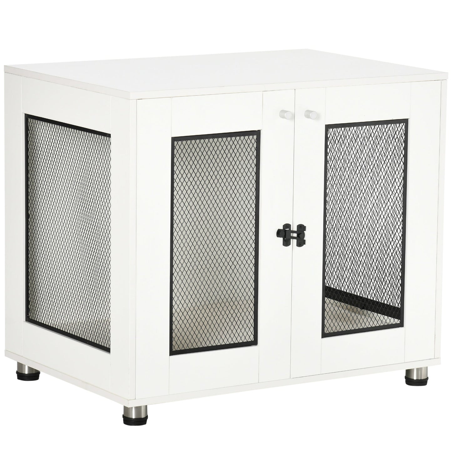 Pet Supplies-Dog Crate End Table with Water-resistant Cushion, Dog Cage End Table with Double Doors, Indoor Pet Crate for Small Medium Dogs, White - Outdoor Style Company