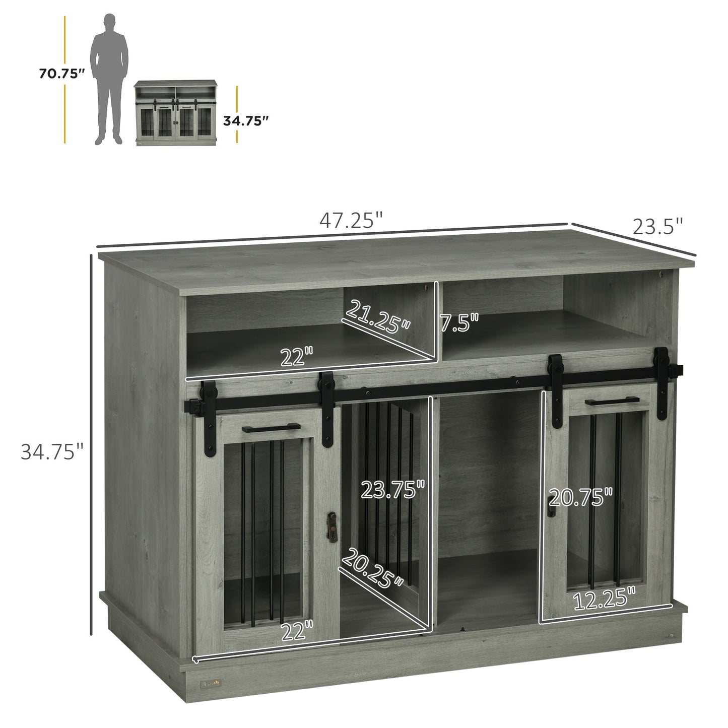 Pet Supplies-Dog Crate Furniture for Large Small Dogs, Large Dog Cage Kennel with Shelves & Sliding Doors, 47" x 23.5" x 35", Gray - Outdoor Style Company