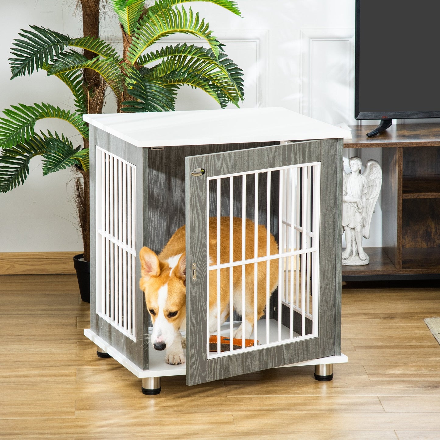 Pet Supplies-Dog Crate Pet Cage Kennel End Table Furniture Style, Indoor Dog kennel with Wooden Top & Adjustable Feet for Small Dogs, Gray - Outdoor Style Company