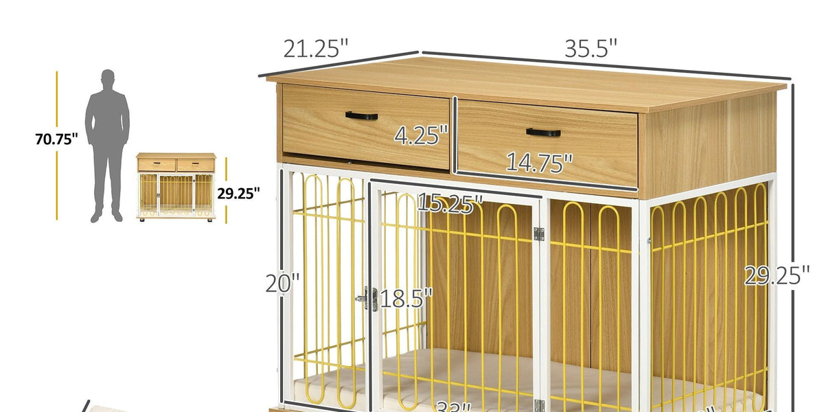 Image showcasing Dog Crate Side End Table, Dog Kennel Furniture with Drawers, Soft Cush