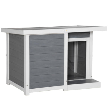 Pet Supplies-Dog House Outdoor, Cabin Style Pet Home Cottage, Weather Resistant, with Raised Feet, Terrace, Openable Top, for Medium Sized Dog, Grey - Outdoor Style Company