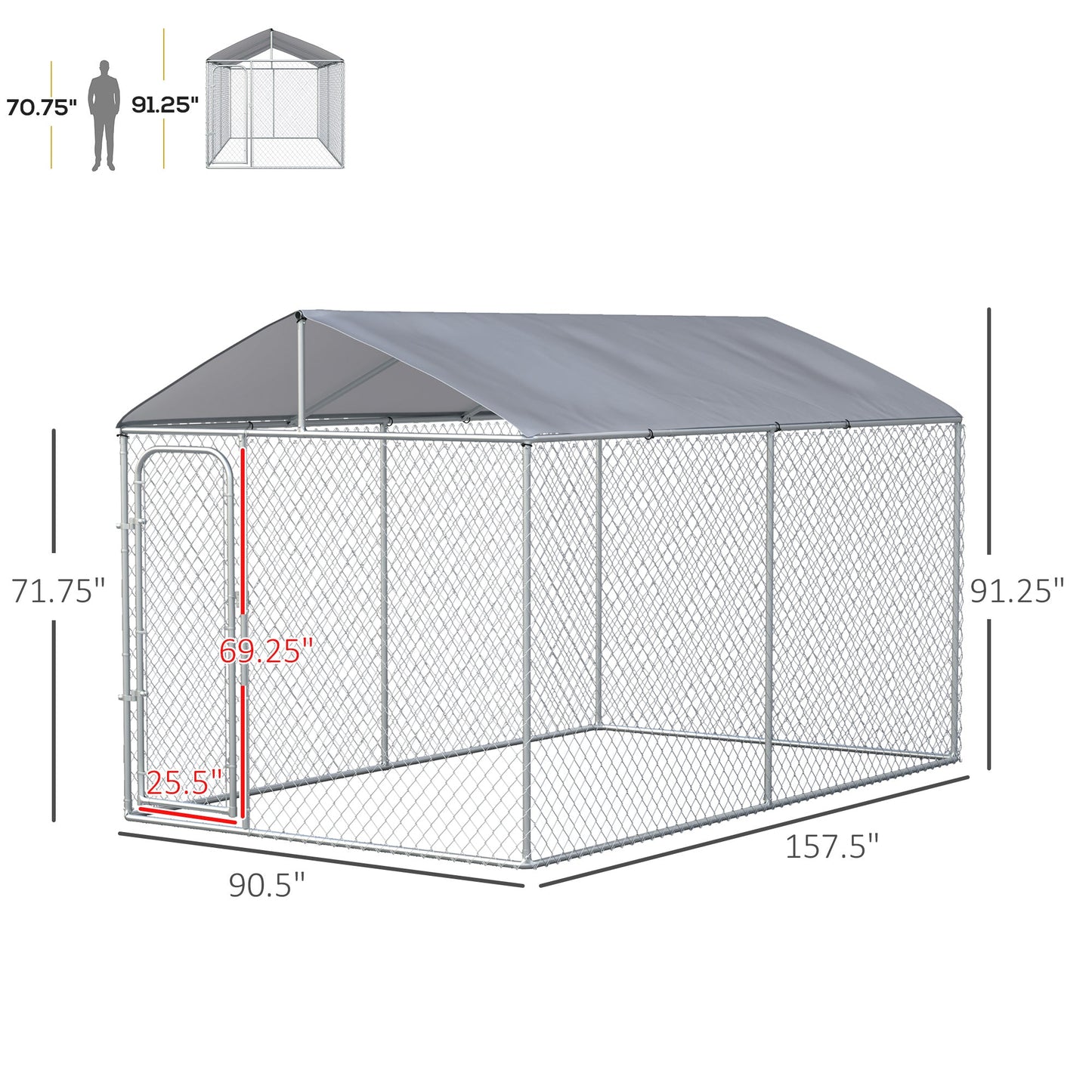 Pet Supplies-Dog Kennel Heavy Duty Playpen with Galvanized Steel Secure Lock Mesh Sidewalls and Waterproof Cover for Backyard & Patio, 13' x 7.5' x 7.5' - Outdoor Style Company