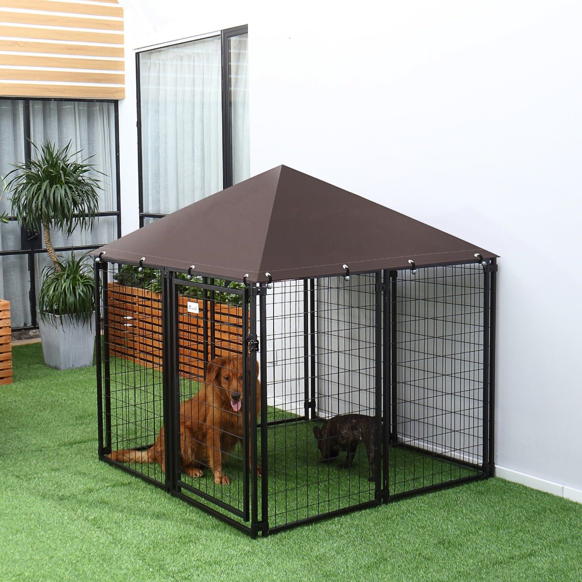 Pet Supplies-Dog Kennel Out Door with Water-resistant Roof for Small and Medium Sized Pets, 4.6' x 4.6' x 5' - Outdoor Style Company