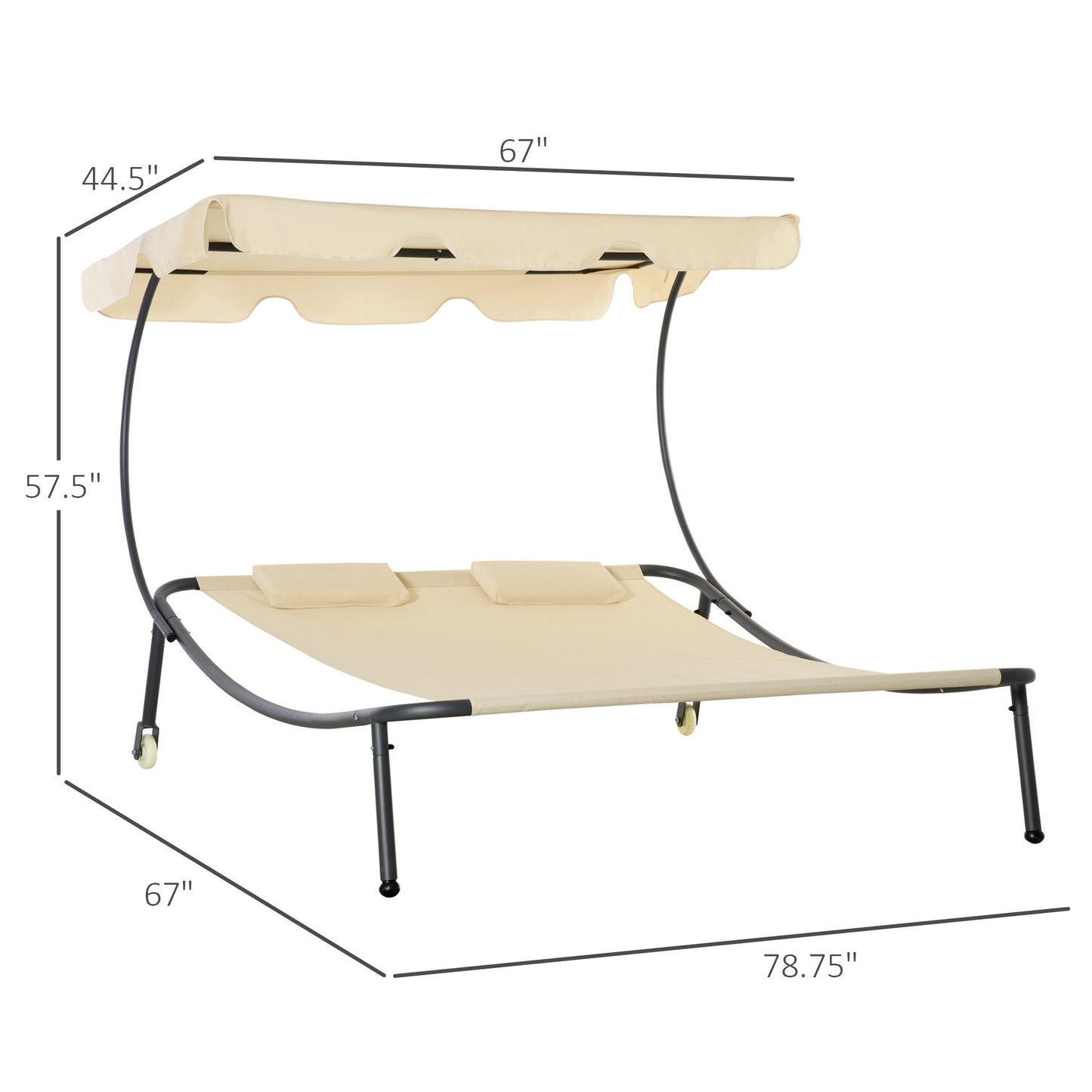 Outdoor and Garden-Double Chaise Lounge Chair Outdoor with Adjustable Canopy and Pillow, Hammock Bed Daybed for Patio, Garden, Poolside, Beige - Outdoor Style Company
