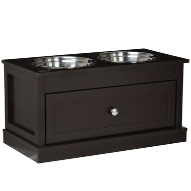 Pet Supplies-Double Elevated Dog Bowls for Large Dogs, Raised Dog Feeding Station with 2 Stainless Steel Bowls, Storage Drawer & Wood Stand for Cats, Brown - Outdoor Style Company