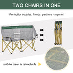 Outdoor and Garden-Double Seat Camping Chair Folding Lawn Loveseat w/ Storage Pocket & Cup Holder Compact and Sturdy in a Bag for Outdoor, Beach, Green & Grey - Outdoor Style Company