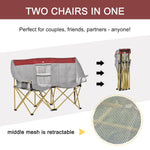 Outdoor and Garden-Double Seat Camping Chair Folding Lawn Loveseat w/ Storage Pocket & Cup Holder Compact and Sturdy in a Bag for Outdoor, Beach, Red & Grey - Outdoor Style Company