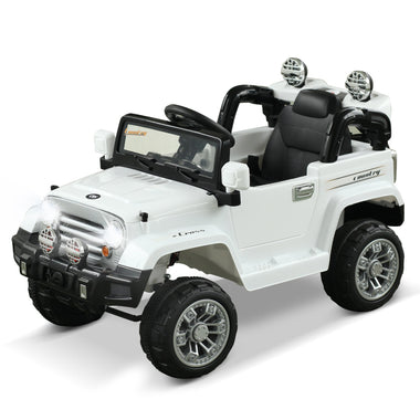 Toys and Games-Dual 6V Kids Electric Battery Powered Ride On Toy Off Road Car Truck Jeep Ride on Toy w/ Remote Control for 3-8 Years Old, White - Outdoor Style Company