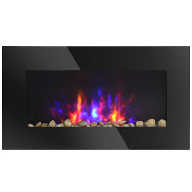 Miscellaneous-Electric Fireplace Insert, In Wall Fireplace with Realistic LED Flame Effect and Remote Control, Wall Mounted Fireplace, 750/1500W, Black - Outdoor Style Company