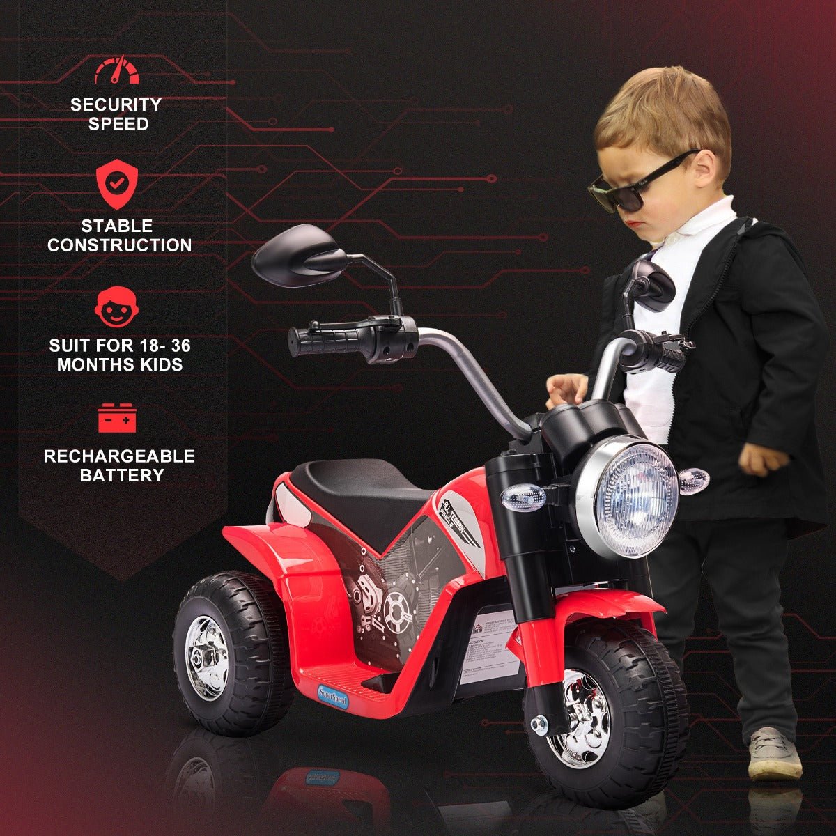 Sports and Fitness-Electric Motorcycle for Kids, 6V Battery Powered Ride-On Dirt Bike 3-Wheels with Horn Headlights Realistic Sounds Speed for 18 - 36 Months, Red - Outdoor Style Company