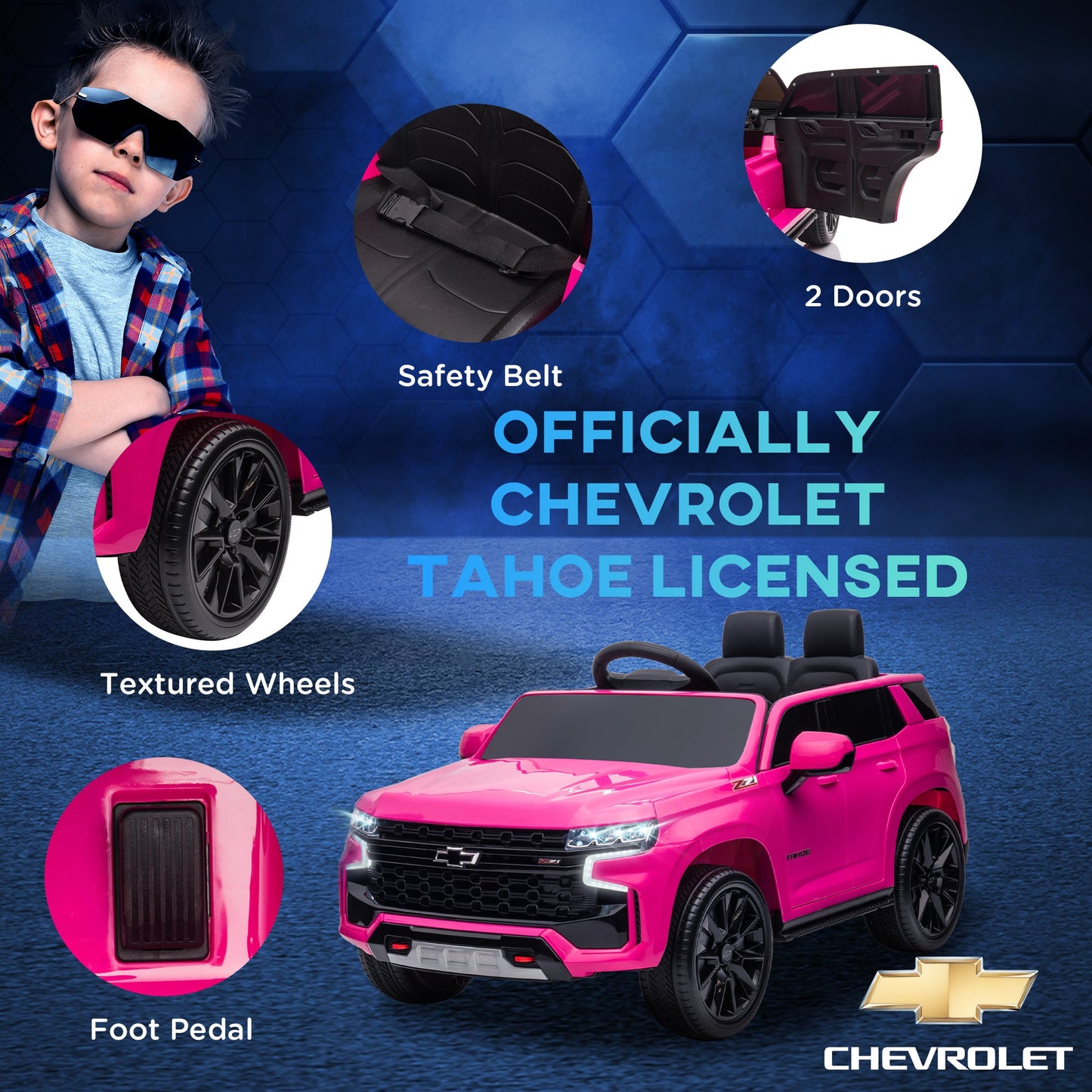 Toys and Games-Electric Toy Car for Kids with Remote Control, 12V Battery Powered Ride On Car for Toddler 3-6 Years Old, Licensed Chevrolet TAHOE, Pink - Outdoor Style Company