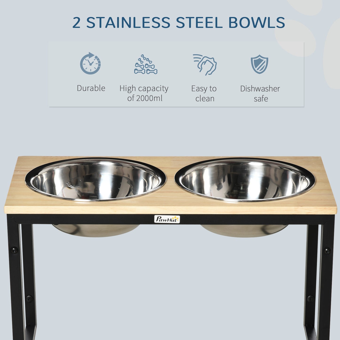 Pet Supplies-Elevated Dog Bowls Stand Raised Pet Feeder with 2 Stainless Steel Dog Bowls for Medium Large Dogs, Natural - Outdoor Style Company