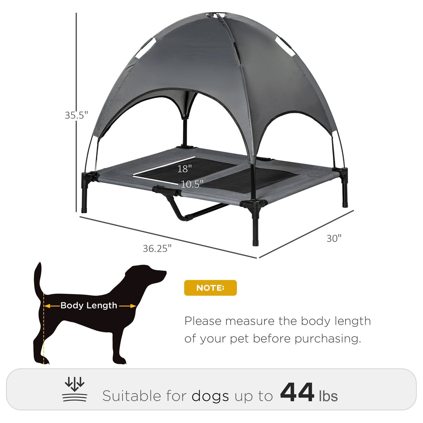 Pet Supplies-Elevated Portable Dog Cot Cooling Pet Bed With UV Protection Canopy Shade, 36 inch - Outdoor Style Company