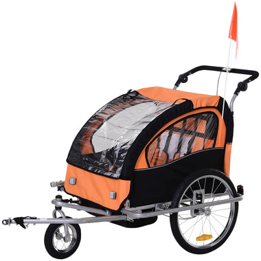 Sports and Fitness-Elite 360 Swivel Bike Trailer for Kids Double Child Two-Wheel Bicycle Cargo Trailer With 2 Security Harnesses, Orange - Outdoor Style Company