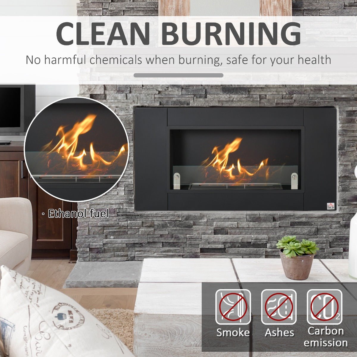 Miscellaneous-Ethanol Fireplace, 43.25 Wall-Mounted 0.73 Gal Stainless Steel Max 323 Sq. Ft., Burns up to 4 Hours, Black - Outdoor Style Company