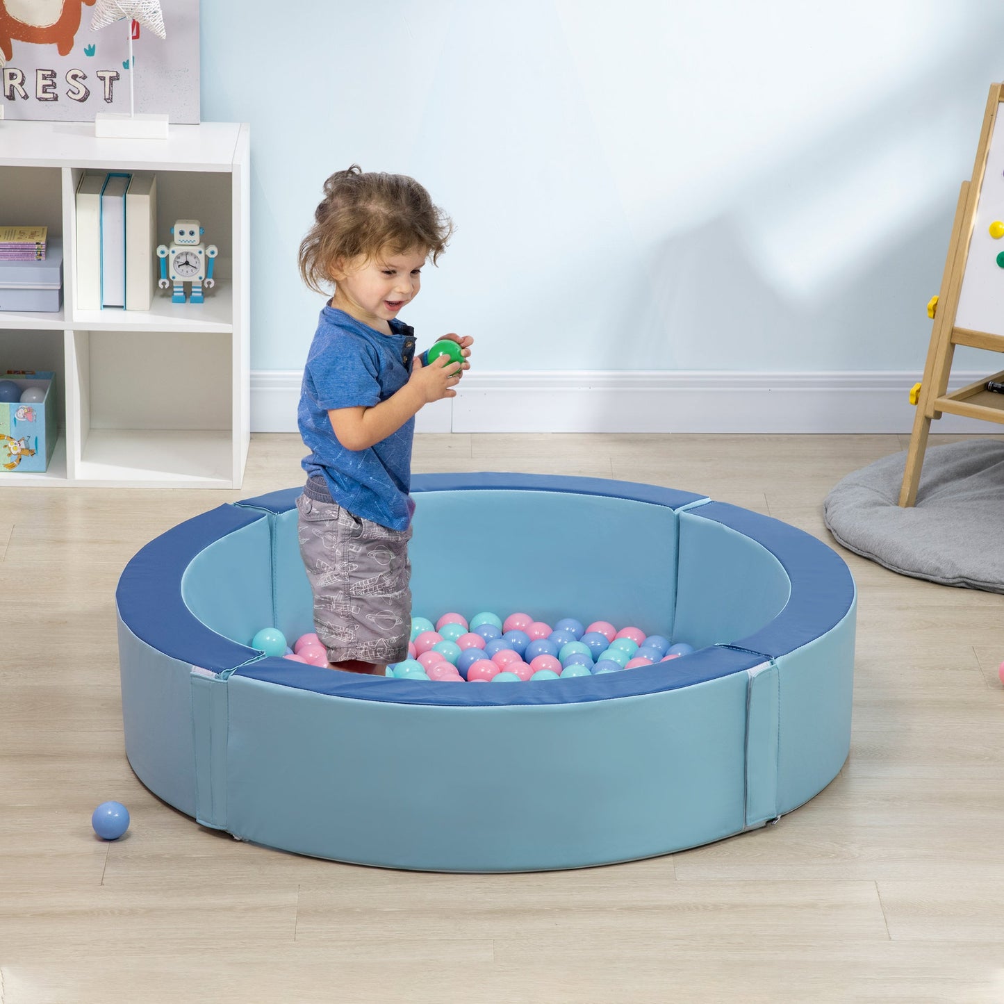 Miscellaneous-Foam Kids Ball Pit Pool with Removable & Washable Cover, 45" x 10" Round Ball Pit for Toddlers with 200 Ocean Balls, Soft Baby Playpen, Blue - Outdoor Style Company