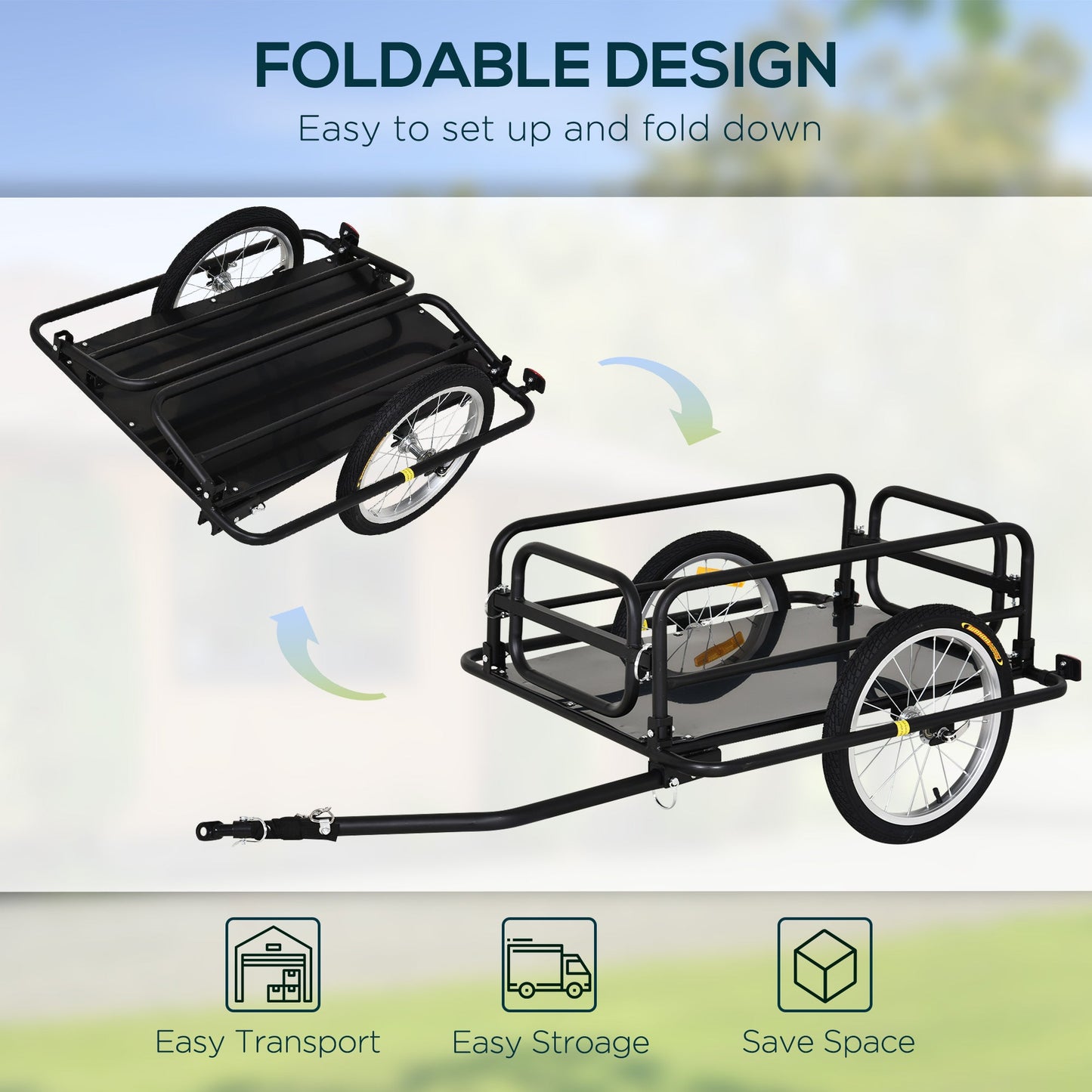 Sports and Fitness-Foldable Bike Cargo Trailer Bicycle Cart Wagon Trailer w/ Hitch, 16'' Wheels, 88 lbs Max Load - Black - Outdoor Style Company