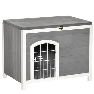 Pet Supplies-Foldable Wooden Dog House Raised Puppy Cage Kennel Cat Shelter w/ Lockable Door Openable Roof Removable Bottom for Small and Medium Pets Grey - Outdoor Style Company