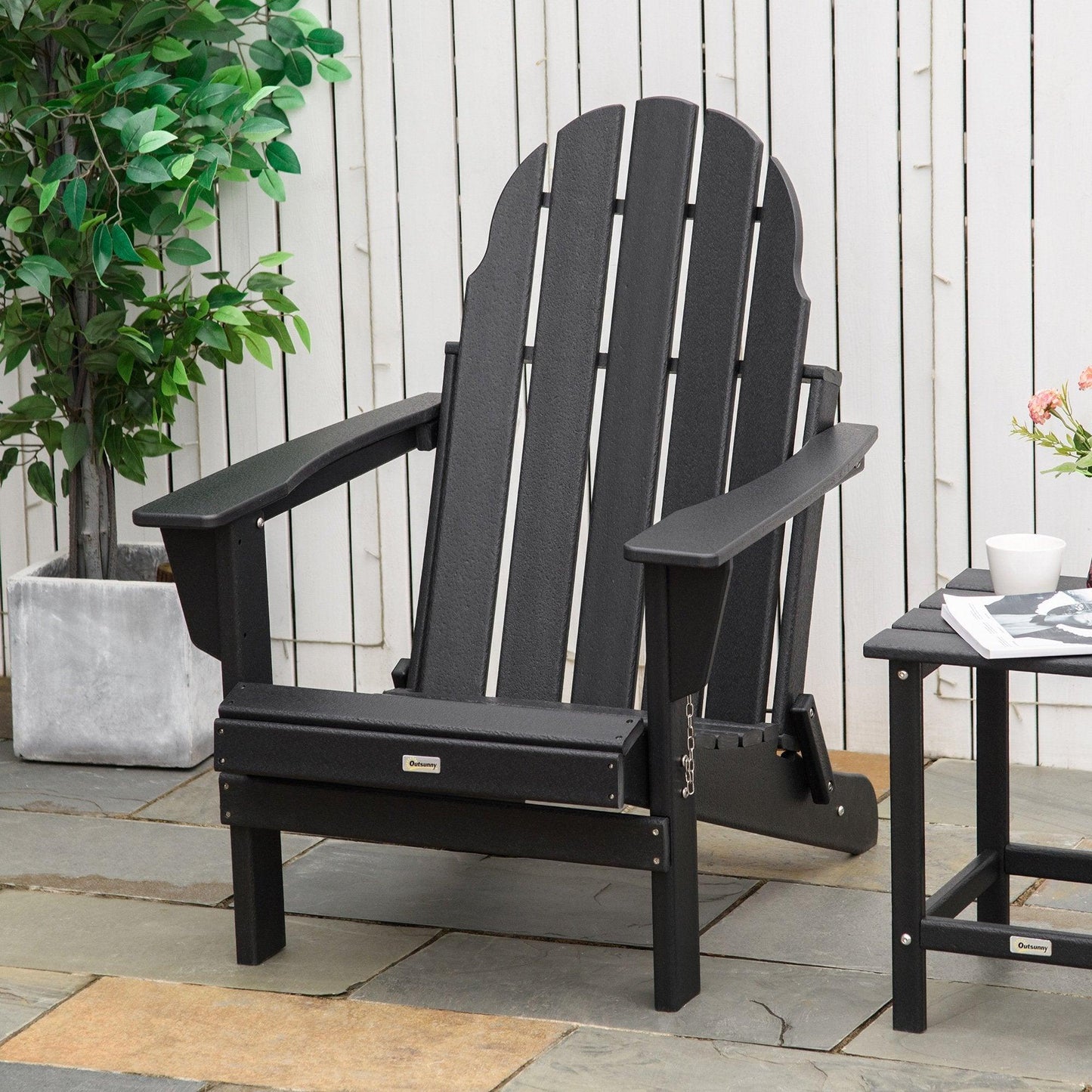 Outdoor and Garden-Folding Adirondack Chair, HDPE Outdoor All Weather Plastic Lounge Beach Chairs for Patio Deck and Lawn Furniture, Black - Outdoor Style Company