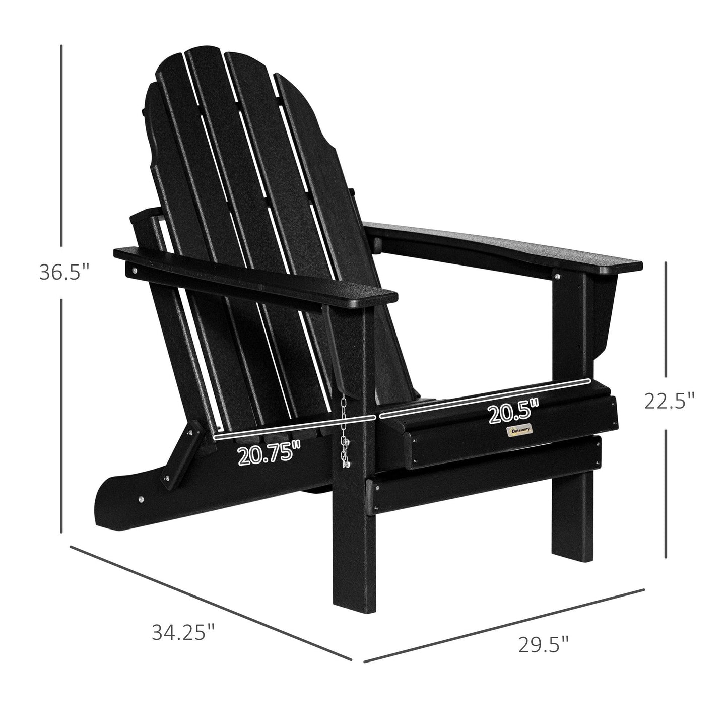 Outdoor and Garden-Folding Adirondack Chair, HDPE Outdoor All Weather Plastic Lounge Beach Chairs for Patio Deck and Lawn Furniture, Black - Outdoor Style Company