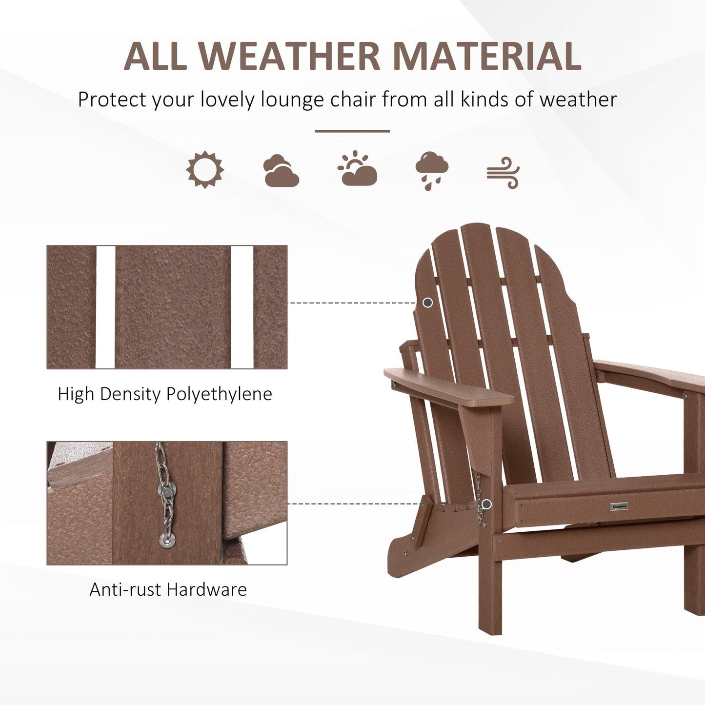 Outdoor and Garden-Folding Adirondack Chair, HDPE Outdoor All Weather Plastic Lounge Beach Chairs for Patio Deck and Lawn Furniture, Brown - Outdoor Style Company