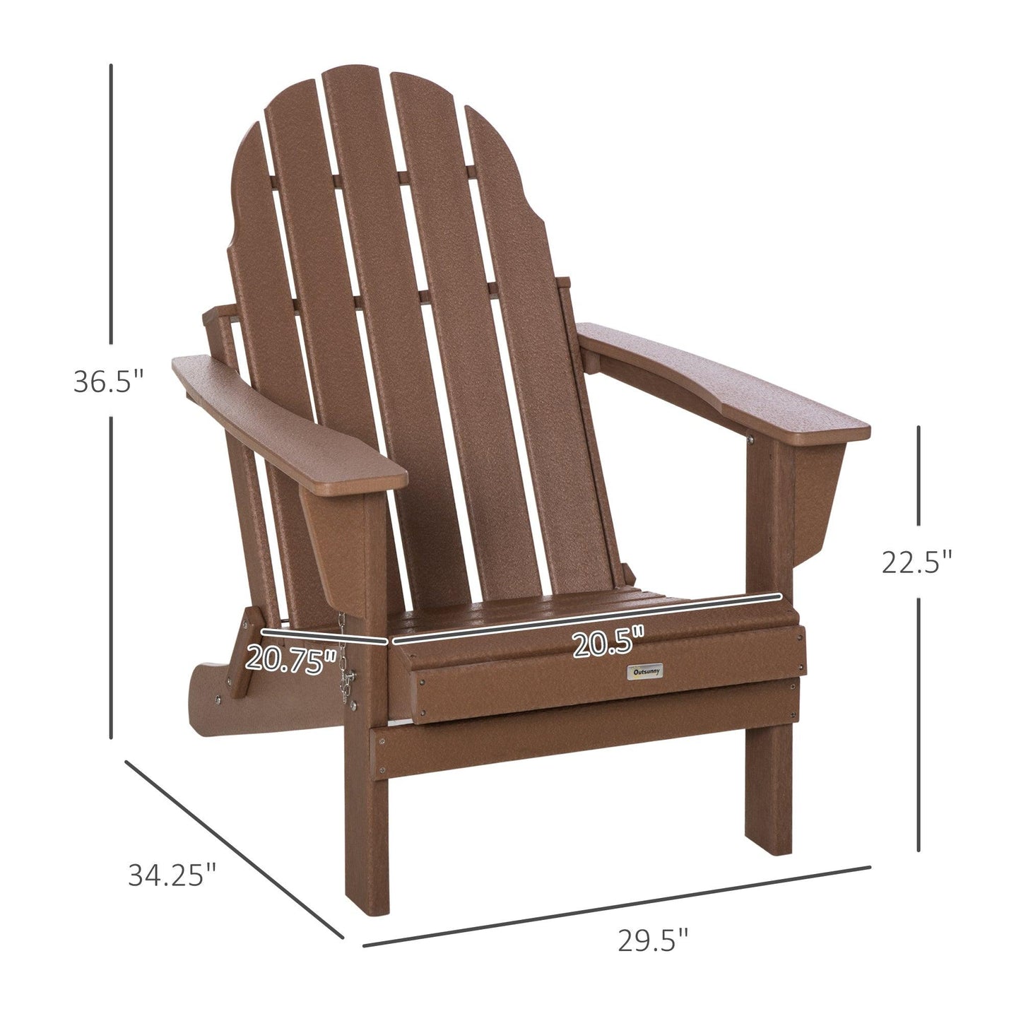 Outdoor and Garden-Folding Adirondack Chair, HDPE Outdoor All Weather Plastic Lounge Beach Chairs for Patio Deck and Lawn Furniture, Brown - Outdoor Style Company