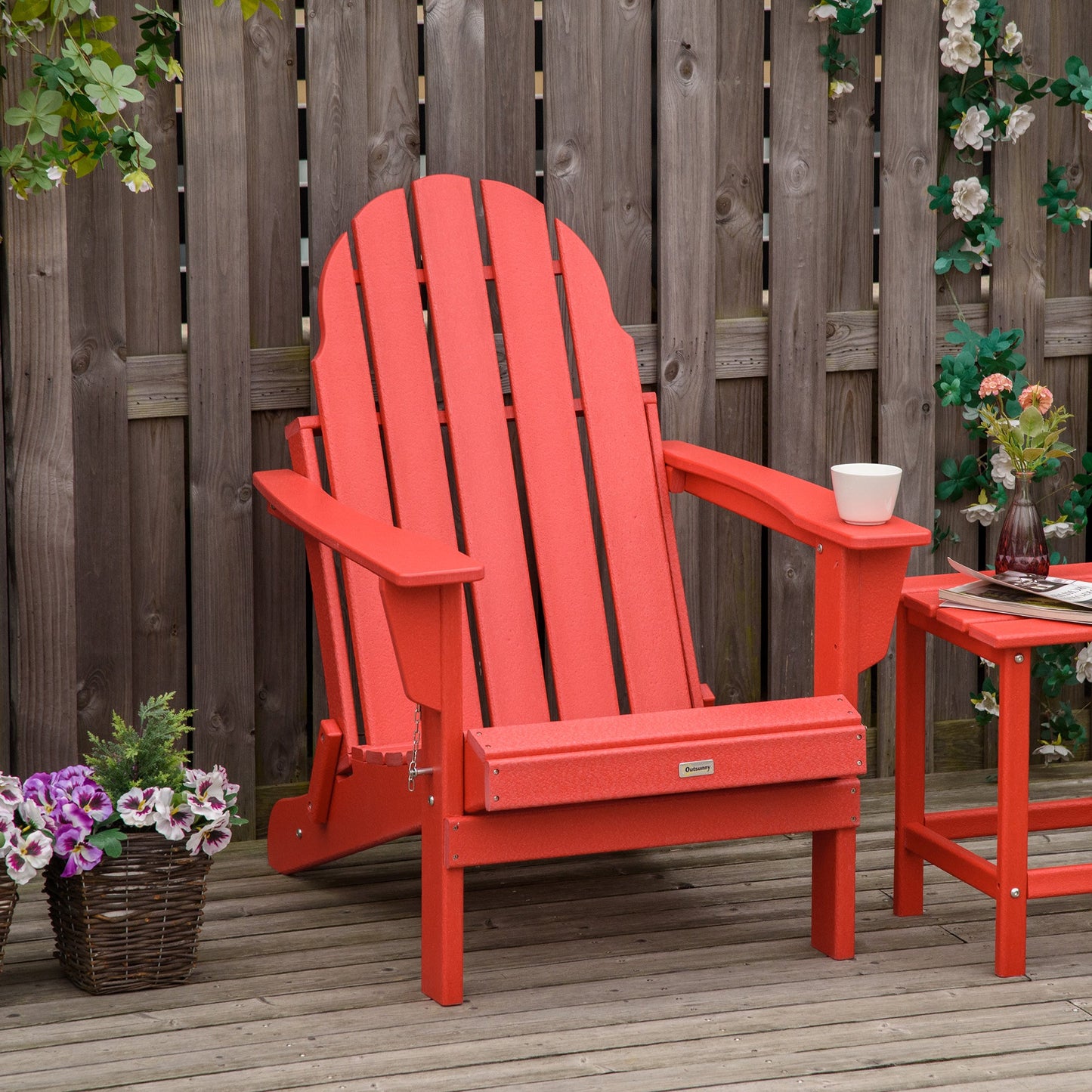 Outdoor and Garden-Folding Adirondack Chair, HDPE Outdoor All Weather Plastic Lounge Beach Chairs for Patio Deck and Lawn Furniture, Red - Outdoor Style Company