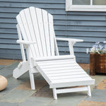 Outdoor and Garden-Folding Adirondack Chair with Ottoman, Outdoor Wooden Lounger for Patio, Porch, Poolside, Garden, White - Outdoor Style Company