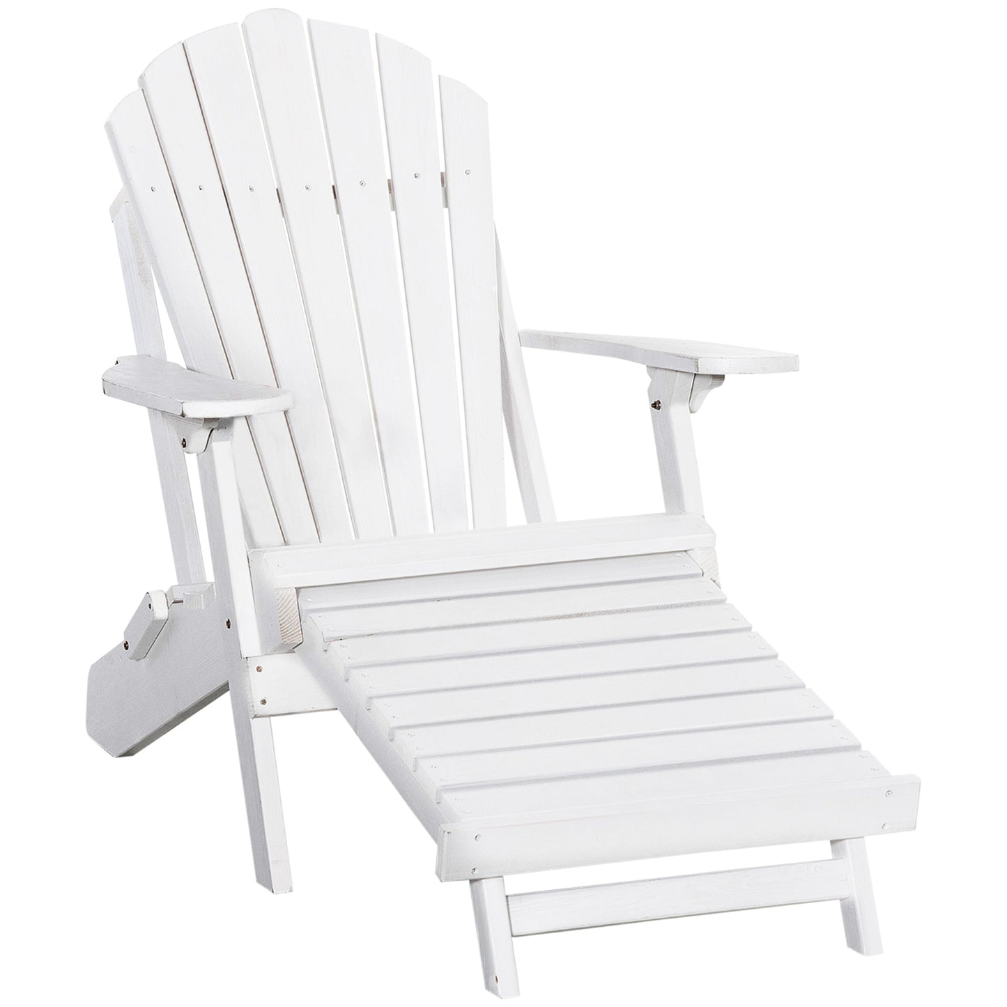 Outdoor and Garden-Folding Adirondack Chair with Ottoman, Outdoor Wooden Lounger for Patio, Porch, Poolside, Garden, White - Outdoor Style Company