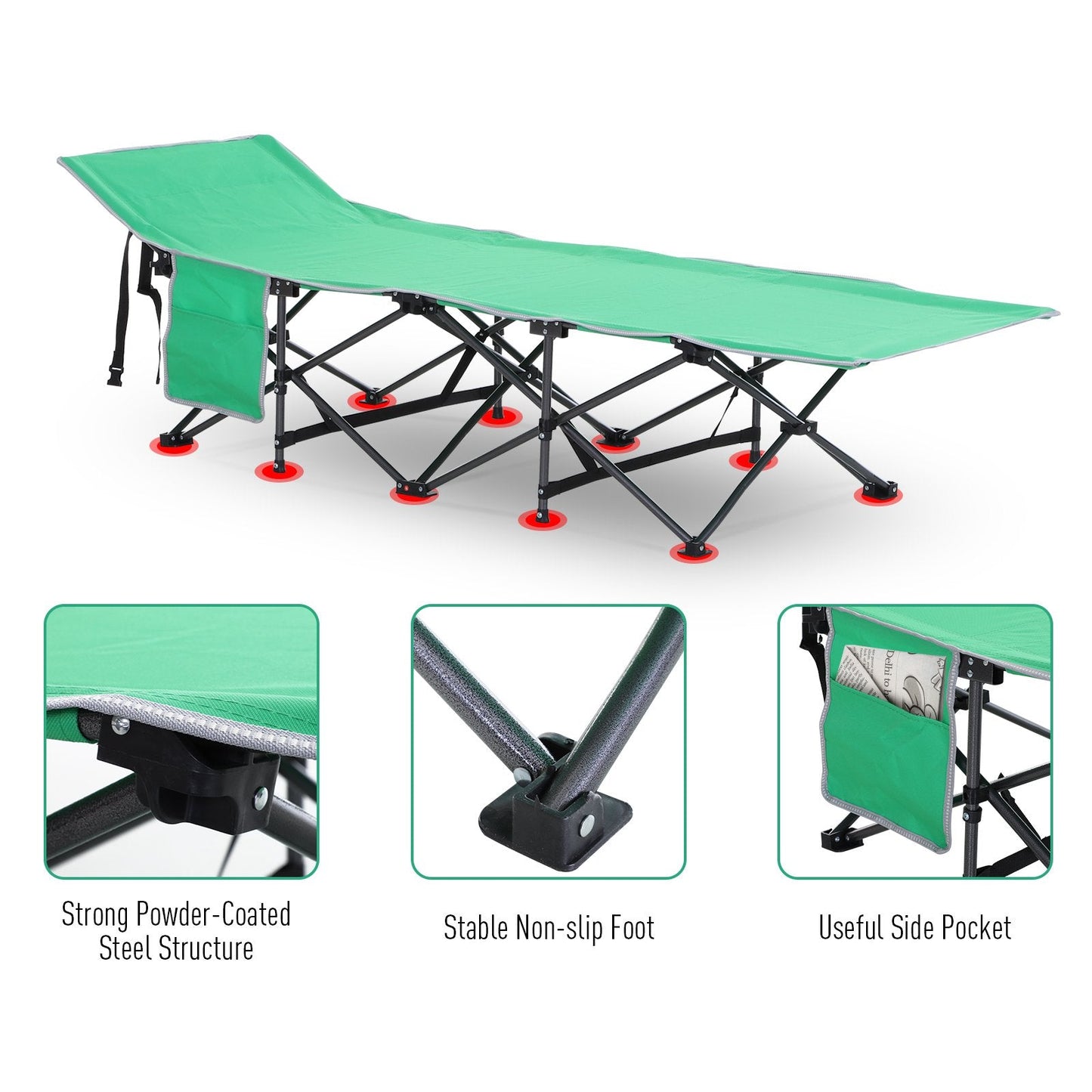 Outdoor and Garden-Folding Camping Cots for Adults with Carry Bags, Side Pockets, Outdoor Portable Sleeping Bed for Travel Camp Vocation, Green - Outdoor Style Company
