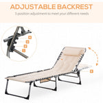 Outdoor and Garden-Folding Chaise Lounge Chair, Outdoor Padded Reclining Chair with 5-position Adjustable Backrest, Pillow and Pocket for Patio, Beach, Beige - Outdoor Style Company